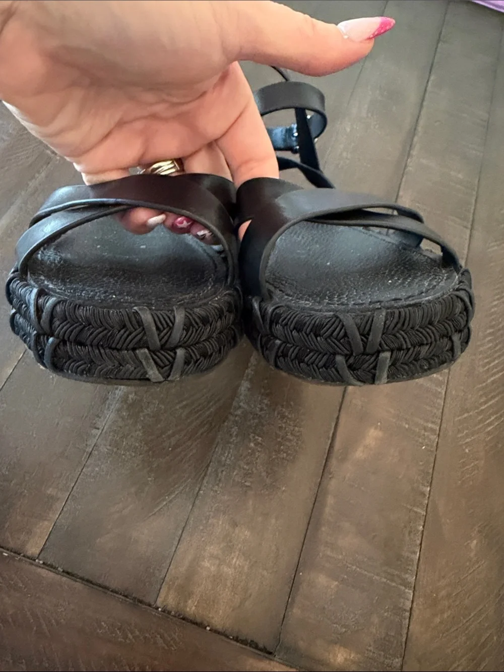 Sigerson Morrison Jacky Black Leather Espadrille Platform Sandals